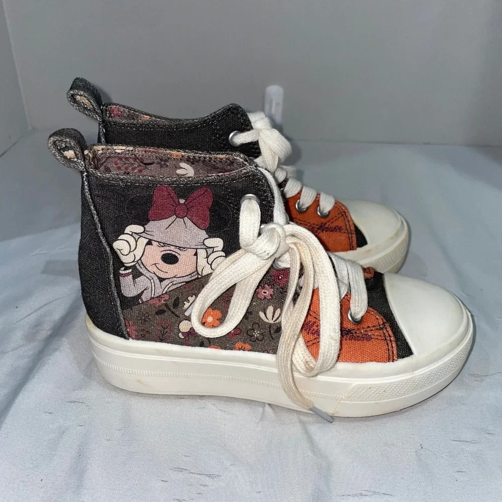 Disney Minnie Mouse Kids High Top Sneakers Floral Patchwork Platform Shoes Sz 13